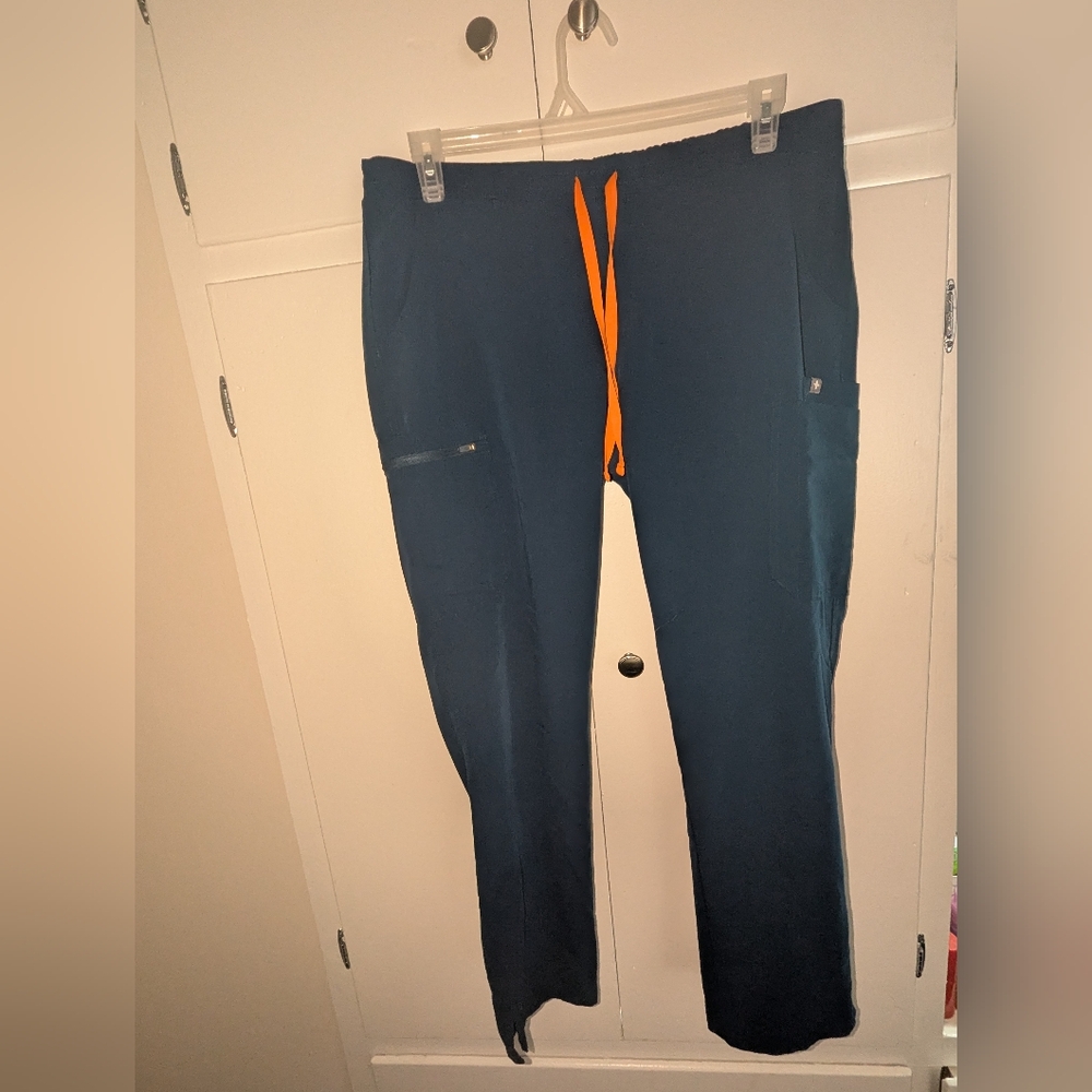 Stylish Navy Blue Pants with Orange Accents